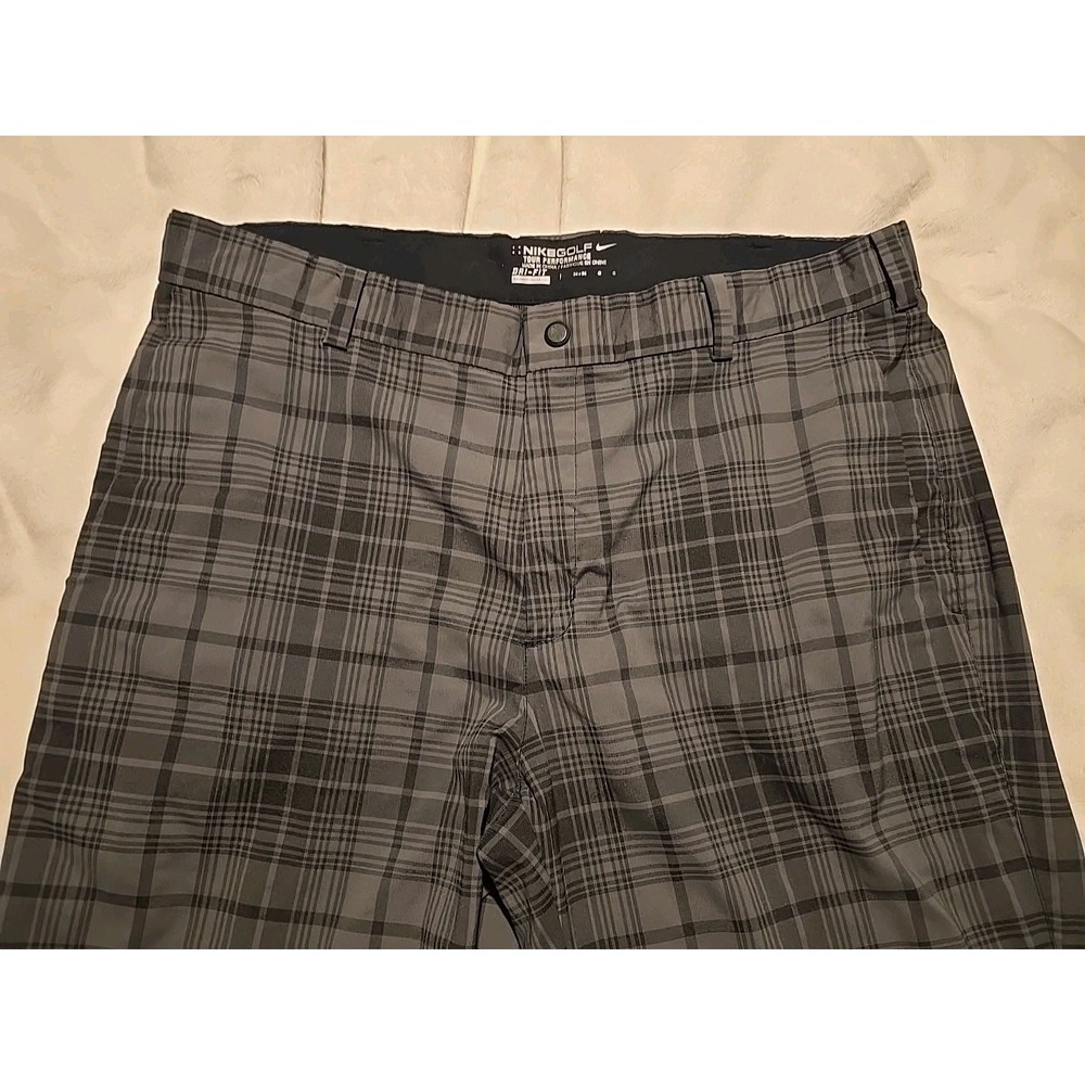 Nike Golf Tour Performance Dri-FIT Plaid Pants Mens 34x34 Grey Black Checkered